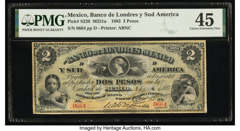 Mexico Banco de Londres Mexico y Sud America 2 Pesos 6.11.1883 Pick S220 M251a P...