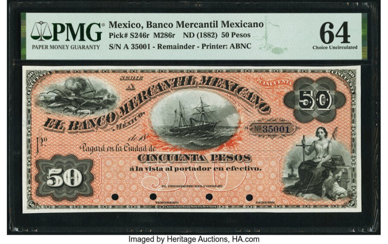 Mexico Banco Mercantil Mexicano 50 Pesos ND (1882) Pick S246r M286r Remainder PM...