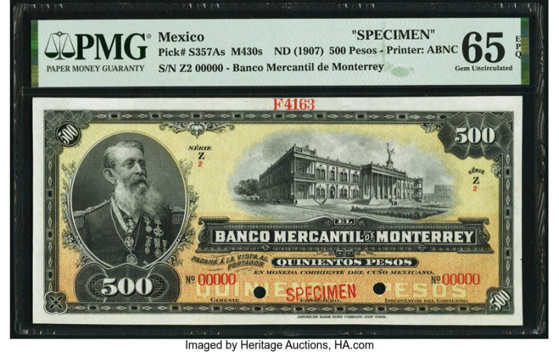 Mexico Banco Mercantil de Monterrey 500 Pesos ND (1907) Pick S357As M430s Specim...