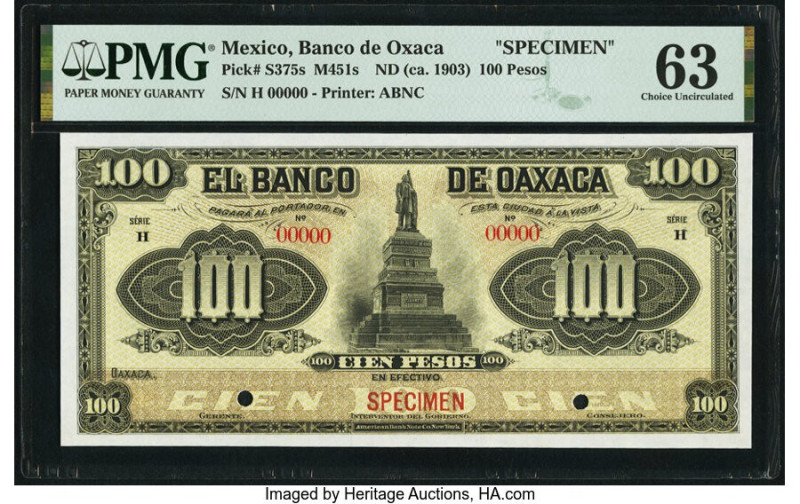 Mexico Banco De Oaxaca 100 Pesos ND (ca. 1903) Pick S375s M451s Specimen PMG Cho...