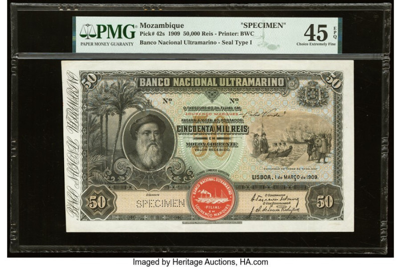 Mozambique Banco Nacional Ultramarino 50,000 Reis 1.3.1909 Pick 42s Specimen PMG...