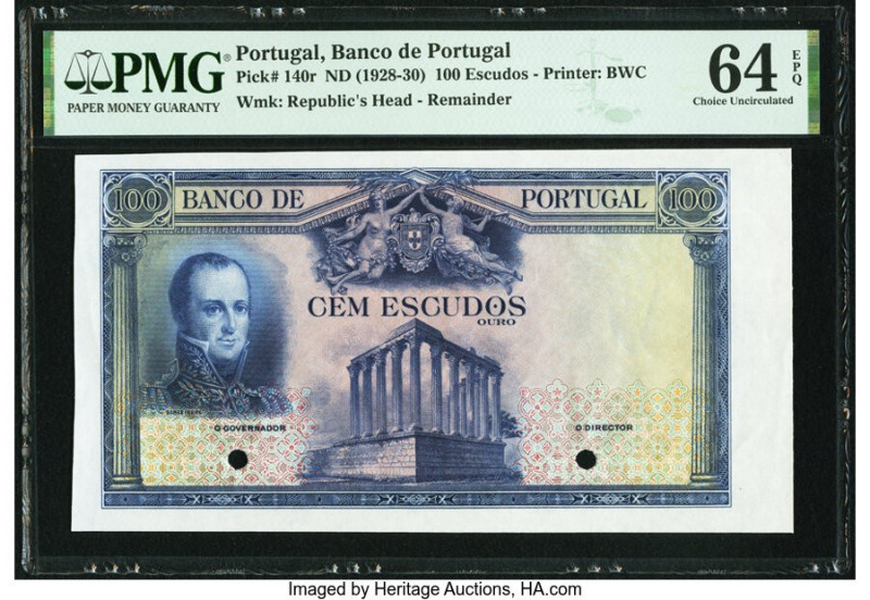 Portugal Banco de Portugal 100 Escudos ND (1928-30) Pick 140r Remainder PMG Choi...