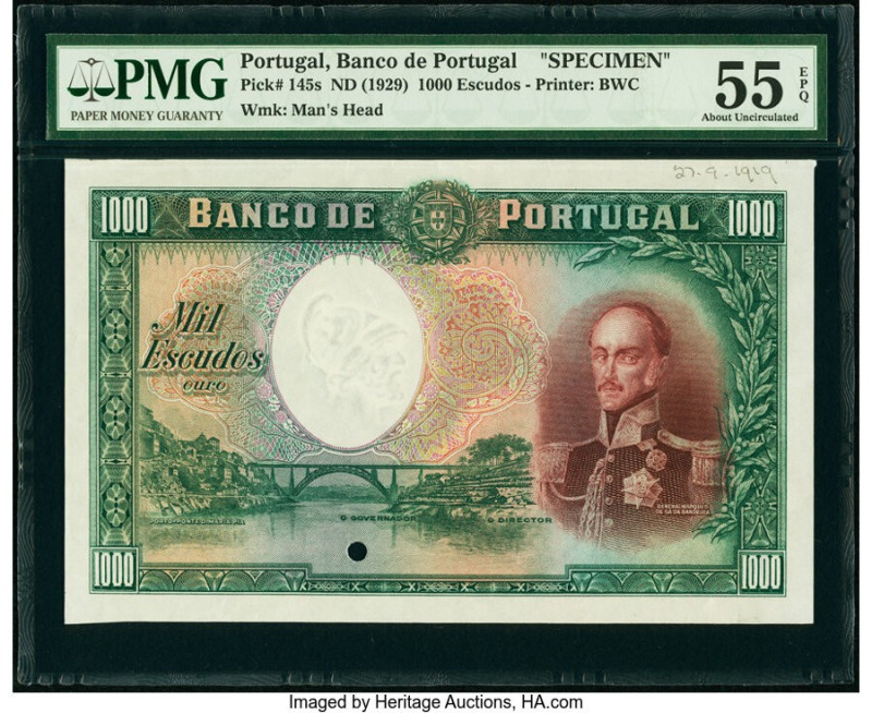 Portugal Banco de Portugal 1000 Escudos ND (1929) Pick 145s Specimen PMG About U...