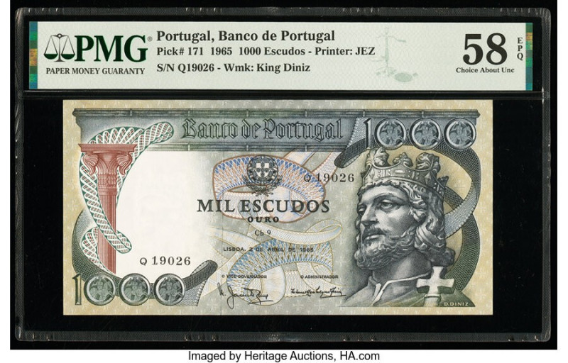 Portugal Banco de Portugal 1000 Escudos 2.4.1965 Pick 171 PMG Choice About Unc 5...