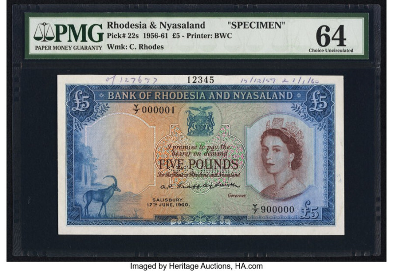 Rhodesia and Nyasaland Bank of Rhodesia and Nyasaland 5 Pounds 17.6.1960 Pick 22...