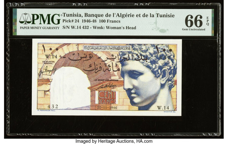 Tunisia Banque de l'Algerie 100 Francs 20.11.1946 Pick 24 PMG Gem Uncirculated 6...