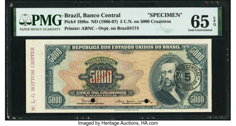 Brazil Banco Central Do Brasil 5 Cruzeiros Novos on 5000 Cruzeiros ND (1966-67) ...