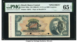 Brazil Banco Central Do Brasil 5 Cruzeiros Novos on 5000 Cruzeiros ND (1966-67) Pick 188bs Specimen PMG Gem Uncirculated 65 EPQ. Two POCs. 

HID098012...