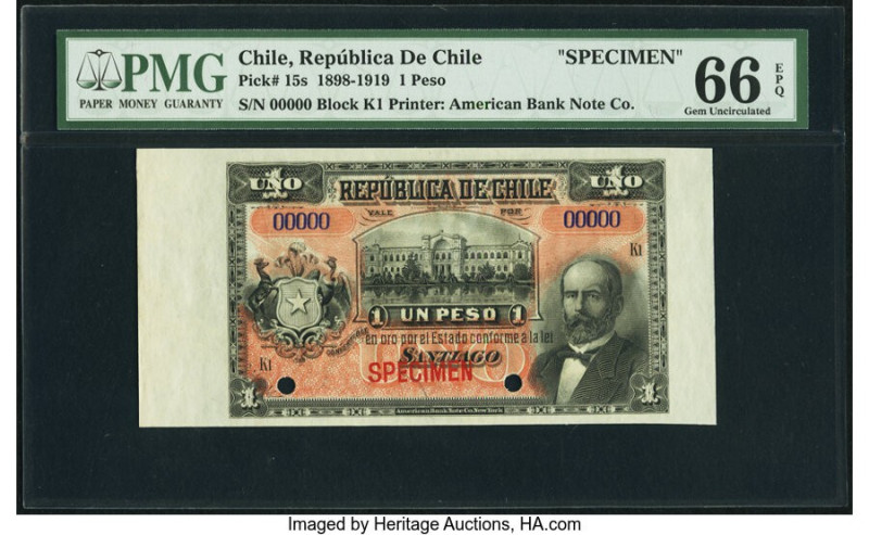 Chile Republica de Chile 1 Peso ND (1898-1919) Pick 15s Specimen PMG Gem Uncircu...