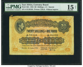East Africa East African Currency Board 20 Shillings = 1 Pound 1.8.1942 Pick 30A PMG Choice Fine 15 Net. Edge damage and foreign substance are noted. ...