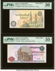 Egypt Central Bank of Egypt 50 Piastres; 10 Pounds ND (1985-94); (2003-14) Pick 58s; 64s Two Specimen PMG About Uncirculated 50; About Uncirculated 55...