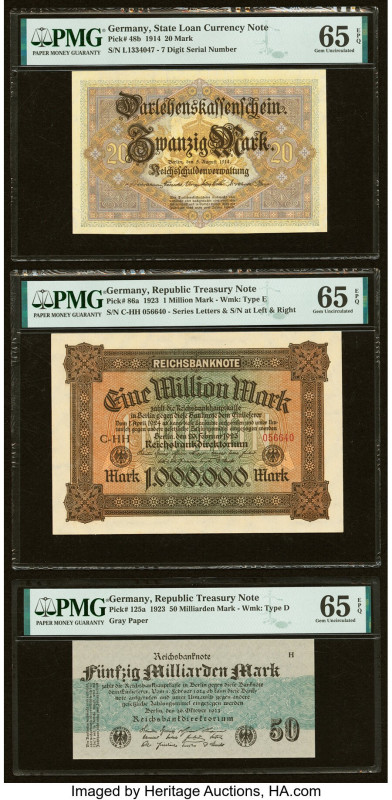Germany State Loan Currency Note 20 Mark 5.8.1914 Pick 48b PMG Gem Uncirculated ...