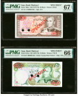 Iran Bank Markazi 20; 50 Rials ND (1974-79) Pick 100cs; 101es Two Specimen PMG Superb Gem Unc 67 EPQ; Gem Uncirculated 66 EPQ. Two POCs are present on...