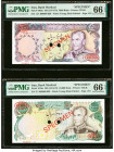 Iran Bank Markazi 5000; 10,000 Rials ND (1974-79) Pick 106ds; 107ds Two Specimen PMG Gem Uncirculated 66 EPQ (2). Two POCs are present on both example...