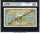 Morocco Banque d'Etat du Maroc 100 Francs 1.5.1943 Pick 27s Specimen PMG Choice About Unc 58. An internal tear is noted. 

HID09801242017

© 2022 Heri...