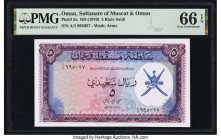Oman Sultanate of Muscat and Oman 5 Rials Saidi ND (1970) Pick 5a PMG Gem Uncirculated 66 EPQ. 

HID09801242017

© 2022 Heritage Auctions | All Rights...