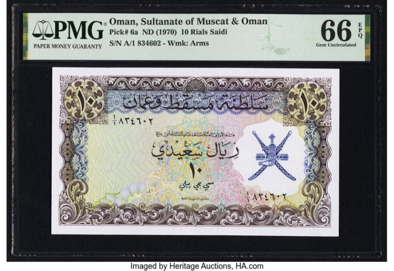 Oman Sultanate of Muscat and Oman 10 Rials Saidi ND (1970) Pick 6a PMG Gem Uncir...