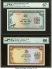Rhodesia Reserve Bank of Rhodesia 10; 5 Dollars 3.12.1975; 20.10.1978 Pick 33i; 36b Two Examples PMG Superb Gem Unc 67 EPQ; Gem Uncirculated 66 EPQ. 
...