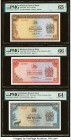 Rhodesia Reserve Bank of Rhodesia 5; 2; 10 Dollars 20.10.1978; 24.5.1979; 2.1.1979 Pick 36b; 39b; 41a Three Examples PMG Gem Uncirculated 65 EPQ; Gem ...