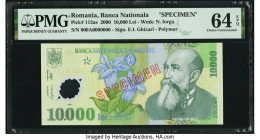 Romania Banca Nationala 10,000 Lei 2000 Pick 112as Specimen PMG Choice Uncirculated 64 EPQ. 

HID09801242017

© 2022 Heritage Auctions | All Rights Re...