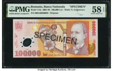 Romania Banca Nationala 100,000 Lei 2001 Pick 114s Specimen PMG Choice About Unc 58 EPQ. 

HID09801242017

© 2022 Heritage Auctions | All Rights Reser...