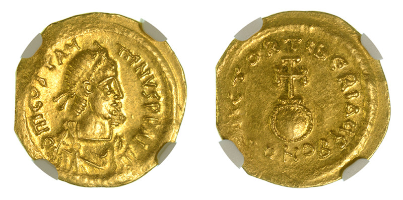 Byzantine Empire Tiberius II Constantine AV Semissis (Au) Obverse: draped and cu...