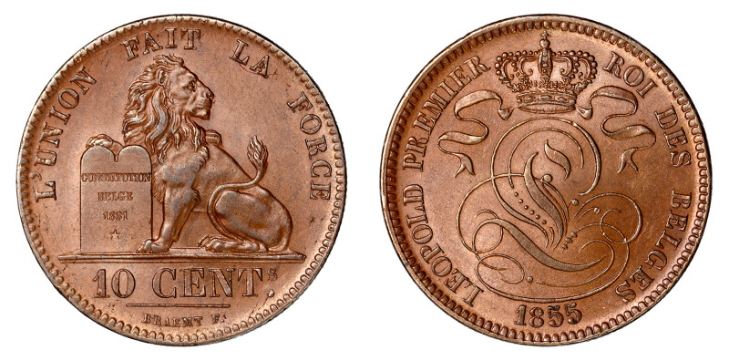 1855/35, 10 Centimes (Cu), Scarce date; smooth surfaces with an attractive milk ...