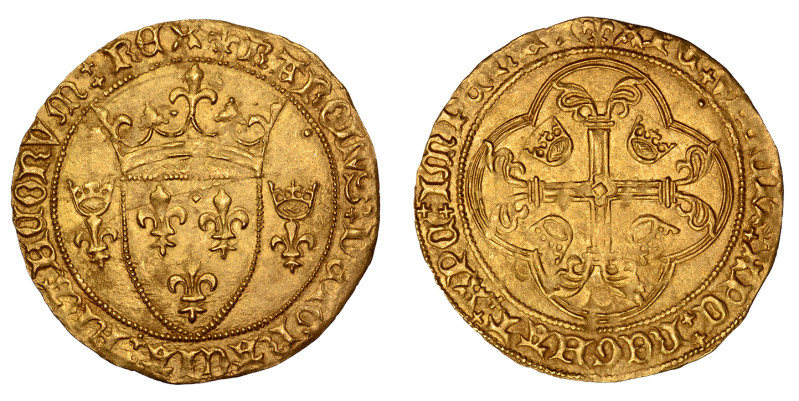 ND (1422-1461), Ecu d'or (Au), Charles VII, Montpellier mint, dot on right of cr...