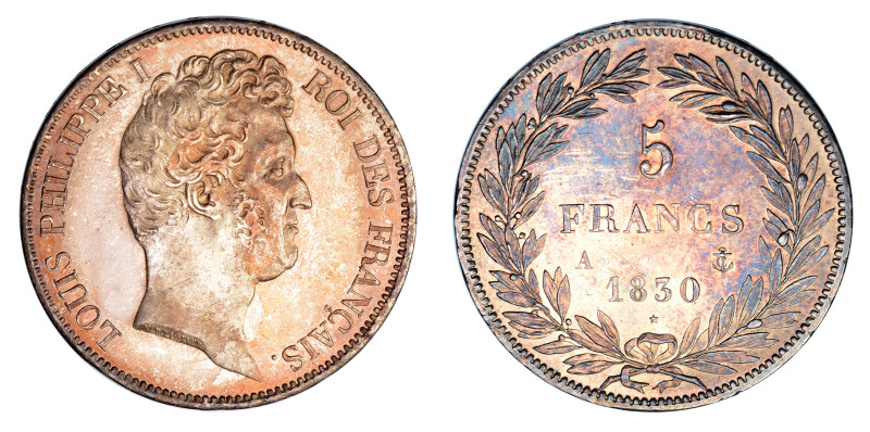 1830 A, 5 Francs (Ag), Louis Philippe I. Fully struck with very smooth surfaces....