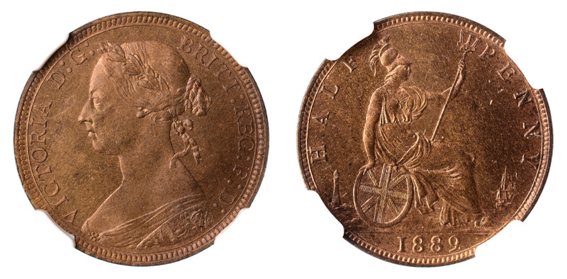 1889/8, 1/2 Penny (Cu), A choice piece. Milk chocolate brown colour with traces ...