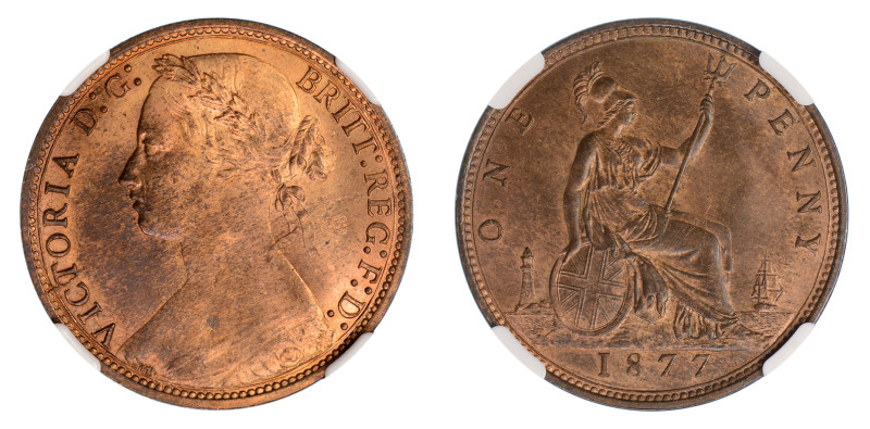 1877, Penny (Cu), Very smooth and lustrous red/brown surfaces. 

S-3954