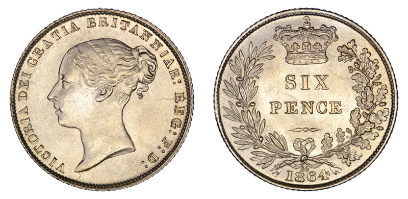 1864, 6 Pence (Ag), Victoria. Choice Bu; Sharp details; silvery white surfaces. ...