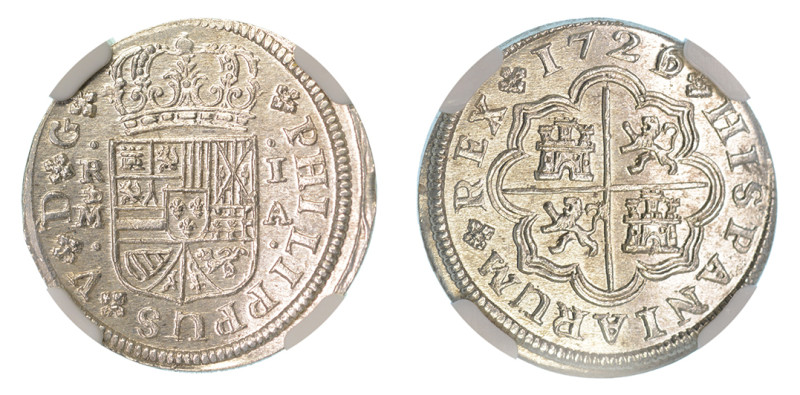 1726/1 M A, 1 Real (Ag), Philip V. A gem fully struck coin; highly lustrous with...