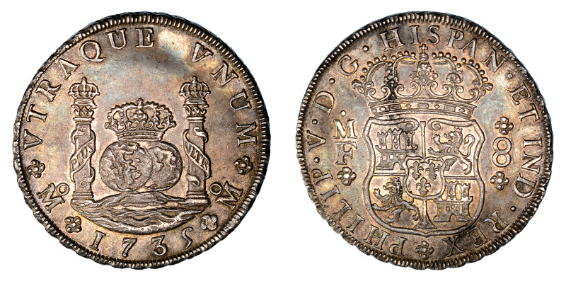 1735 Mo MF, 8 Reales (Ag), Philip V. Fully struck with strong details all around...