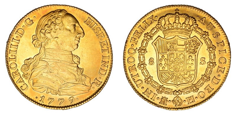 1779 M PJ, 8 Escudos (Au), Madrid, Charles III 

 Fully struck and sharp; Lustro...