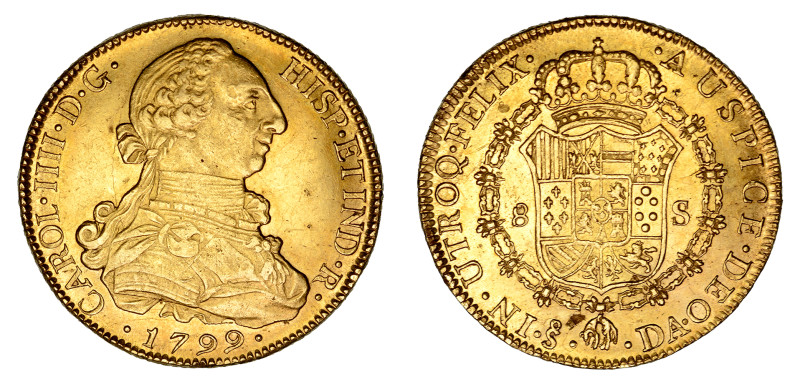 1799 So DA, 8 Escudos (Au), Charles IV

 A well struck piece; smooth and lustrou...