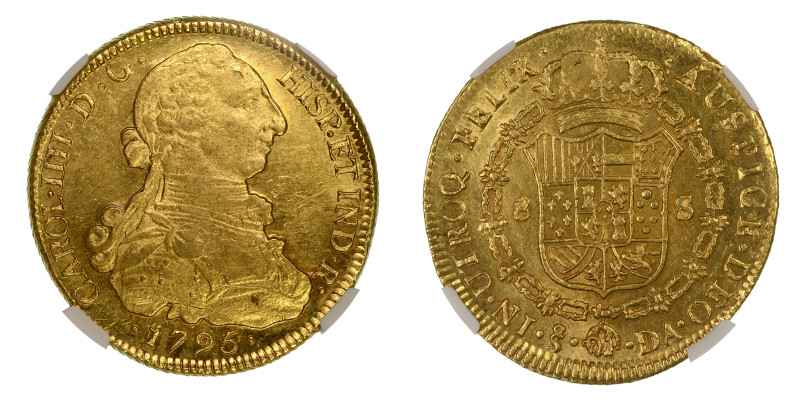 1795 So DA, 8 Escudos (Au), Well struck and very lustrous with a nice yellow/gol...