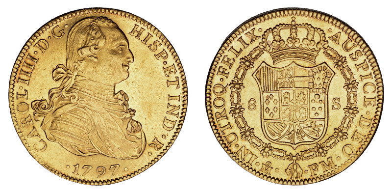 1797 Mo FM, 8 Escudos (Au), Charles IV 

 A sharp well struck piece, lustrous ye...