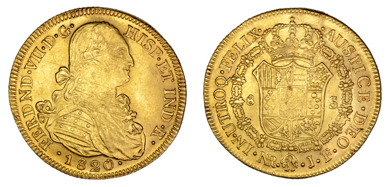 1820 NR JF, 8 Escudos (Au), Ferdinand VII 

 A softer strike but with all detail...