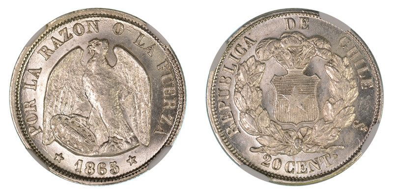 1865 So and 1866 So, 2 coin lot of 20 Centavos (Ag)

1865 - well struck with lus...