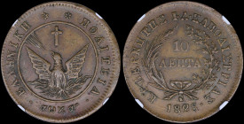 GREECE: 10 Lepta (1828) (type A.1) in copper. Phoenix with converging rays on obverse. Variety "167-E.e" by Peter Chase. Coin alignment. Inside slab b...