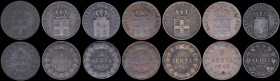 GREECE: Lot of 7 coins in copper composed of 5 Lepta (1833) (type I), 2x 5 Lepta (1838) (type I), 5 Lepta (1839) (type I), 5 Lepta (1840) (type I), 5 ...