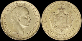 GREECE: 20 Drachmas (1884 A) (type II) in gold (0,900). Mature head of King George I facing right and inscription "ΓΕΩΡΓΙΟΣ Α! ΒΑΣΙΛΕΥΣ ΤΩΝ ΕΛΛΗΝΩΝ" o...