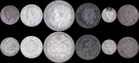 GREECE: Lot of 4 coins composed of 5 Lepta (1882 A) (type II) & 10 Lepta (1878 K) (type I) in copper and 2 Drachmas (1873 A) (type I) & 5 Drachmas (18...