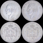 GREECE: Lot of 2 coins in silver (0,900) composed of 5 Drachmas (1875 A) & 5 Drachmas (1876 A). (Hellas 159+160). Fine and Fine plus conditions.