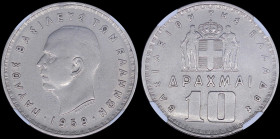 GREECE: 10 Drachmas (1959) in nickel. Head of King Paul facing left and inscription "ΠΑΥΛΟΣ ΒΑΣΙΛΕΥΣ ΤΩΝ ΕΛΛΗΝΩΝ" on obverse. Inside slab by NGC "MINT...