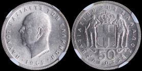 GREECE: 50 Lepta (1962) in copper-nickel. Head of King Paul facing left and inscription "ΠΑΥΛΟΣ ΒΑΣΙΛΕΥΣ ΤΩΝ ΕΛΛΗΝΩΝ" on obverse. Inside slab by NGC "...