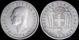 GREECE: 2 Drachmas (1962) in copper-nickel. Head of King Paul facing left and inscription "ΠΑΥΛΟΣ ΒΑΣΙΛΕΥΣ ΤΩΝ ΕΛΛΗΝΩΝ" on obverse. Inside slab by NGC...