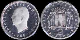 GREECE: 2 Drachmas (1965) in copper-nickel. Head of King Paul facing left and inscription "ΠΑΥΛΟΣ ΒΑΣΙΛΕΥΣ ΤΩΝ ΕΛΛΗΝΩΝ" on obverse. Inside slab by NGC...