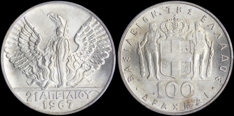 GREECE: 100 Drachmas (1970) (type I) in silver (0,900) commemorating the April 2...